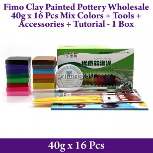 Fimo Clay Painted Pottery 40g X 16Pcs Mix Colors + Tools + Accessories + Tutorial - 1 Box ( FCM-05 )